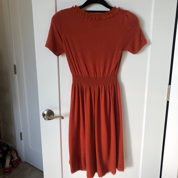 ANTHRO Isabella Sinclair Jacinth Sweater Dress Dark Orange Ruffles - Picture 9 of 13